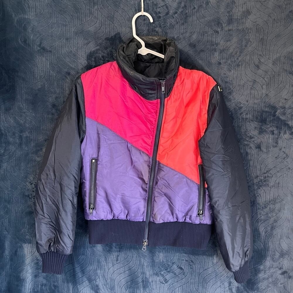 Slalom‎ Vintage 80s Ski Jacket Womens Small Colorblock Puffer Made in USA B9